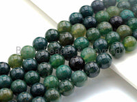 Natural Moss Agate, Round Smooth 6mm/8mm/10mm/12mm, Green Gemstone beads,15.5" Full Strand, sku#U635 Bestbeads&Beyond