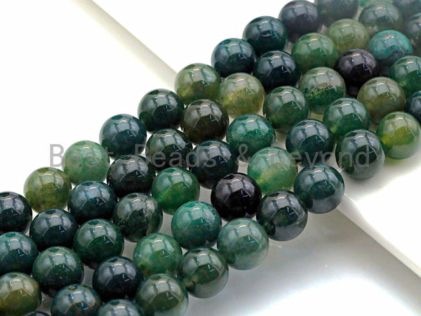 Natural Moss Agate, Round Smooth 6mm/8mm/10mm/12mm, Green Gemstone beads,15.5" Full Strand, sku#U635