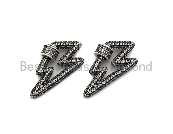 Antique Silver Clear CZ Micro Pave Lightning Shape Clasp, Antique Silver Plated Clasp, 17x33mm, sku#H163