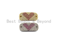 CZ Micro Pave Oval Shape With Pink Heart Oval Shape Connector, Cubic Zirconia Bracelet Link, 11x26mm,sku#Z616 Bestbeads&Beyond