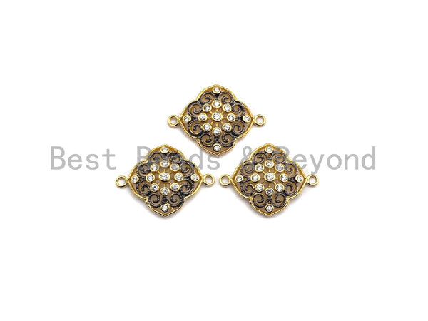CZ Micro Pave Filigree Flower Connector, Gold plated, Pave Link Connector, 19x25mm, Sku#Z623
