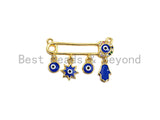 Enamel Safty Pin With Cobalt Eye Hamsa hand Sun Pendant,CZ Micro Pave Oil Drop pendant, Enamel Jewelry,19x29mm,sku#Z671