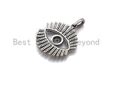 CZ Micro Pave Sparkly Eyelash Shape Pendant, Antique Silver Tone, Cubic Zirconia Pave Pendant, 27x30mm,sku#X131