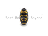 Natural Tibetan Agate Oval Shape Beads, Black Gold Dzi beads, Barrel Agate Beads, 10x20mm, sku#U592