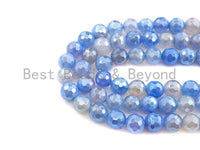 Gorgeous Mystic Plated Natural Blue Aagte, 6mm/8mm/10mm/12mm round faceted bead, Blue Agate beads, 15.5" full strand, sku#U596