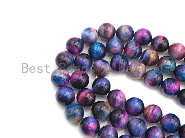 Tiger Eye Tie Dye blue purple 12mm round (15 beads/strand)