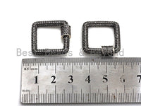 Fully Clear Cz Micro pave Square Shape Clasp, CZ Pave Square Clasp, Antique Silver Carabiner Clasp, 23mm, sku#H181