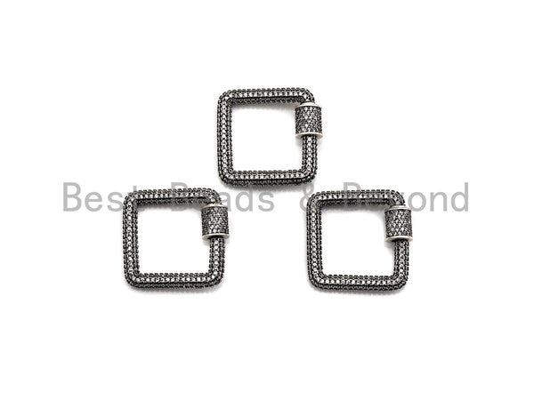Fully Clear Cz Micro pave Square Shape Clasp, CZ Pave Square Clasp, Antique Silver Carabiner Clasp, 23mm, sku#H181