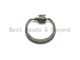 Fully Clear CZ Micro pave Crescent D Shape Clasp, CZ Pave D Clasp, Antique Silver Carabiner Clasp, 24x25mm, sku#H182