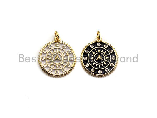 Pave CZ Compass Pendant, Black/White Enamel Pendant, Enamel jewelry Findings, 20x27.5mm,sku#FH12