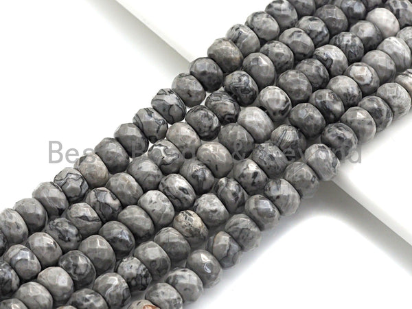 2mm Large Hole Natural Map Jasper Beads, Rondelle Faceted 5x8mm, 8" Long Strands, sku#U703 Bestbeads&Beyond