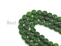 Double Sided Turtle Shell Cut Green Jade Coin beads, 6mm Flat Coin Faceted Gemstone Beads, 16" Full Strand, sku#U602