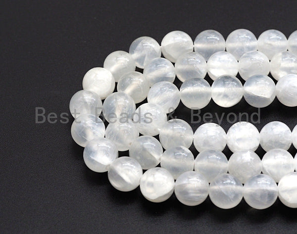 Natural Gypsum Selenite Beads, Round Smooth 6mm/8mm/10mm Selenite, 15.5" Full Strand, sku#U610