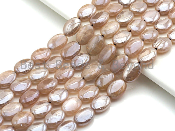 Gorgeous Mystic Plated Flat Oval shape Moonstone, Flat Oval moonstone, 10x14mm/12x16mm, 15.5" Full Strand, sku#U613