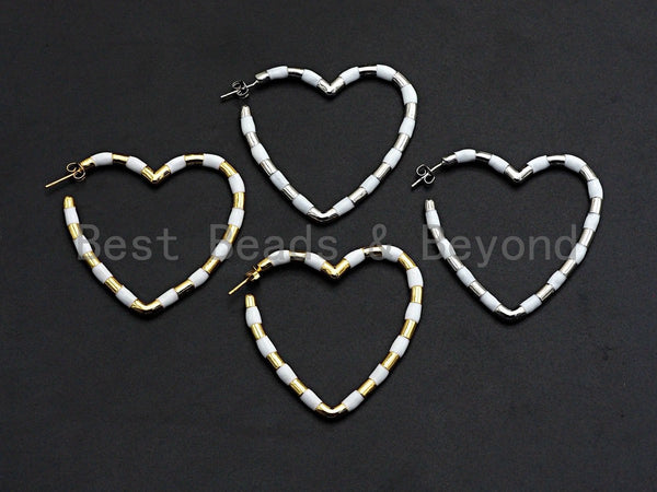 White Gold Pave Heart Cuff Earring, Enamel earrings, Minimalist Jewelry, Hoop Earrings, 49x50mm, sku#J139