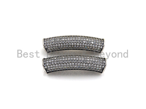 Rhodium CZ Micro Pave Half Full Pave Tube, Antique Silver Tone, Cubic Zirconia Pave Separator Tube Beads,39x10mm,sku#X128