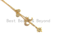 Gold Moon Star Coin Charm Necklace, Pave Charm Necklace, Layering Necklace, Gold Charm Jewelry, sku#Z708
