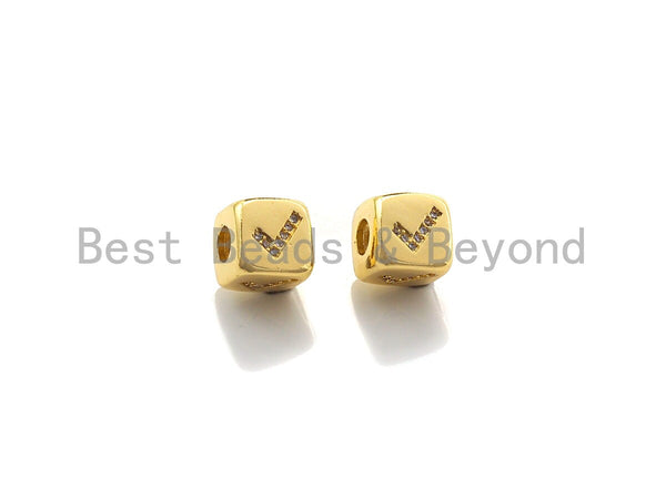 CZ Micro Pave Check Symbol Dice Spacer Beads, Cubic Zirconia Cube Spacer Beads, 24k Gold Tone, 8.5mm,sku#Z719