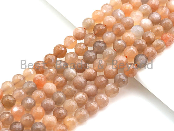 Mystic High Quality Natural Peach Moonstone, 8mm/10mm/12mm Moonstone Round Faceted, 15.5" Full Strand, Sku#U724