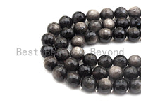 SPECIAL CUT Natural Obsidian, Round Faceted 6mm/8mm/10mm/12mm/14mm, 15.5" Full Strand, sku#U725