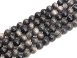 SPECIAL CUT Natural Obsidian, Round Faceted 6mm/8mm/10mm/12mm/14mm, 15.5" Full Strand, sku#U725