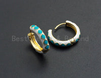 Colorful Enamel Round Ring Latch Back Earring, Enamel Huggies Earrings, Colorful Enamel pave earrings,5x23mm,sku#J157