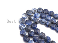 SPECIAL Checkboard Cut Natural Sodalite Coin Button Shape beads, 6mm/8mm Turtle Shell Cut Natural Sodalite Beads, 16" Full strand, Sku#U727