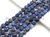 SPECIAL Checkboard Cut Natural Sodalite Coin Button Shape beads, 6mm/8mm Turtle Shell Cut Natural Sodalite Beads, 16" Full strand, Sku#U727