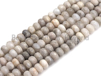 2mm Large Hole Natural White Lace Agate Beads, Rondelle Faceted 6x10mm/5x8mm, 8" Long Strands, sku#U734