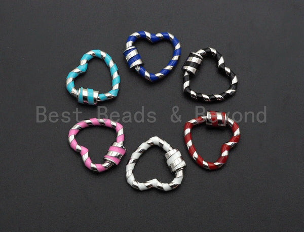 Colorful Enamel Pave Heart Shape Clasp,Silver Plated Screw Clasp, Carabiner Clasp, 22.6x21mm, sku#K76