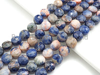 High Quality Double Sided Turtle Shell Cut Natural Sodalite Coin beads, 8mm/10mm Checkerboard Cut Sodalite Beads, 16" Full strand, Sku#U752
