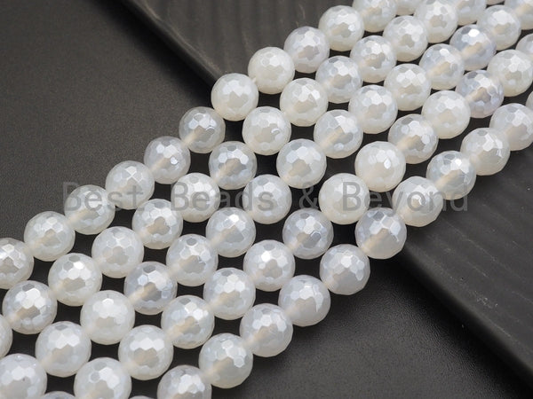 Mystic Plated Natural White Agate Faceted beads, 6mm/8mm/10mm/12mm Round Faceted Beads, Natural Gemstone Beads, 16" Full strand, Sku#U757