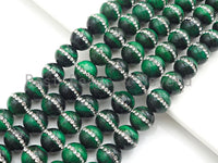 High Quality Green Tiger Eye with Rhinestone Inlaid, 6mm/8mm/10mm/12mm/14mm, Tiger eye Beads, 15.5'' Full strand, SKU#V52