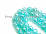 Mystic Plated Natural Icy Blue Agate Beads, Round Facted 6mm/8mm/10mm/12mm Icy Blue Agate, 15.5" Full Strand, sku#U623