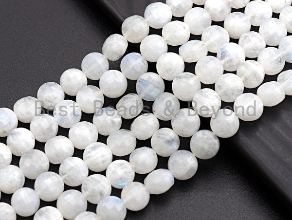 High Quality Natural Moonstone Checkerboard Cut Coin Shape beads, 6mm/8mm/10mm Turtle Shell Cut Moonstone Beads, 16" Full strand, Sku#U759