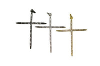 CZ Micro Pave Thin Cross Pendant, Cubic Zirconia Cross Charm, 45x30mm, sku#F388C