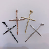 CZ Micro Pave Thin Cross Pendant, Cubic Zirconia Cross Charm, 45x30mm, sku#F388C