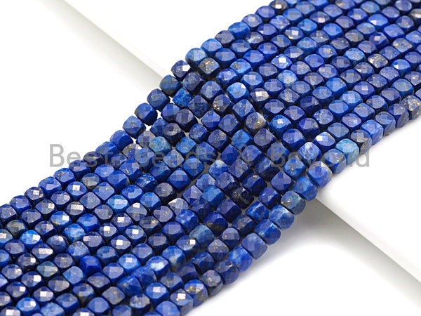 High Quality Natural Lapis Beads, 4mm Lapis Cube Faceted Beads, 16" Full strands, sku#U770