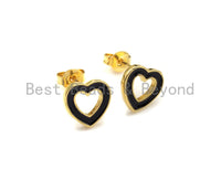 Colorful Open Heart Enamel Earrings, Enamel Heart Stud Earrings, Enamel Pave Jewelry, 9mm, sku#J215