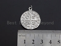 Saint St Benedict Medallion Protection Coin Pendant, Round Coin Pendant, Religious Pendant,Gold/Silver Tone, 25x29mm, Sku#Z726