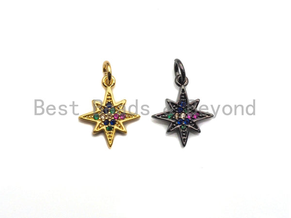 Colorful CZ Micro Pave North Star Shape Pendant,Cubic Zirconia Star Charm,Gold/Black Tone,12x14mm,sku#Z735