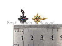 Colorful CZ Micro Pave North Star Shape Pendant,Cubic Zirconia Star Charm,Gold/Black Tone,12x14mm,sku#Z735