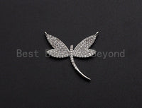 Clear CZ Micro Pave Dragonfly Shape Pendant,Cubic Zirconia Dragonfly Charm,Gold/Silver Tone,25x28mm,sku#Z738