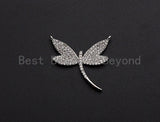 Clear CZ Micro Pave Dragonfly Shape Pendant,Cubic Zirconia Dragonfly Charm,Gold/Silver Tone,25x28mm,sku#Z738