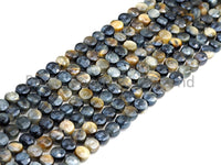 Mystic Plated Turtle Shell Cut Natural Tiger Eye Coin Shape beads, 6mm/8mm Natural Tiger eye Beads, 16" Full strand, Sku#UA08
