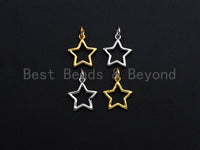 Five Point Star Shape Pendant, Five Point Star Frame Pendant, 24K Gold and Silver Tone, 12mm, Sku#Z767
