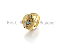 Colorful Cz Micro Pave Evil Eye With Long Eyelash Ring, Cubic Zirconia Gold/Silver Ring, Adjustable Ring, 17x22x23mm,sku#Z787