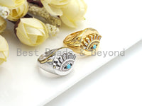 Colorful Cz Micro Pave Evil Eye With Long Eyelash Ring, Cubic Zirconia Gold/Silver Ring, Adjustable Ring, 17x22x23mm,sku#Z787