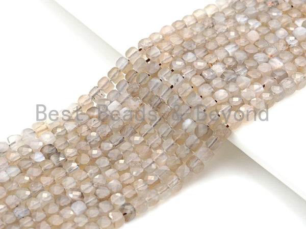 High Quality Natural Moonstone Beads, 4mm Moonstone Cube Faceted Beads, 16" Full strands, sku#U782
