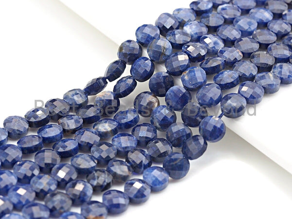High Quality Double Sided Turtle Shell Cut Natural Sodalite Coin Shape beads, 8mm Checkerboard Cut Sodalite, 15.5" Full strand, Sku#U798